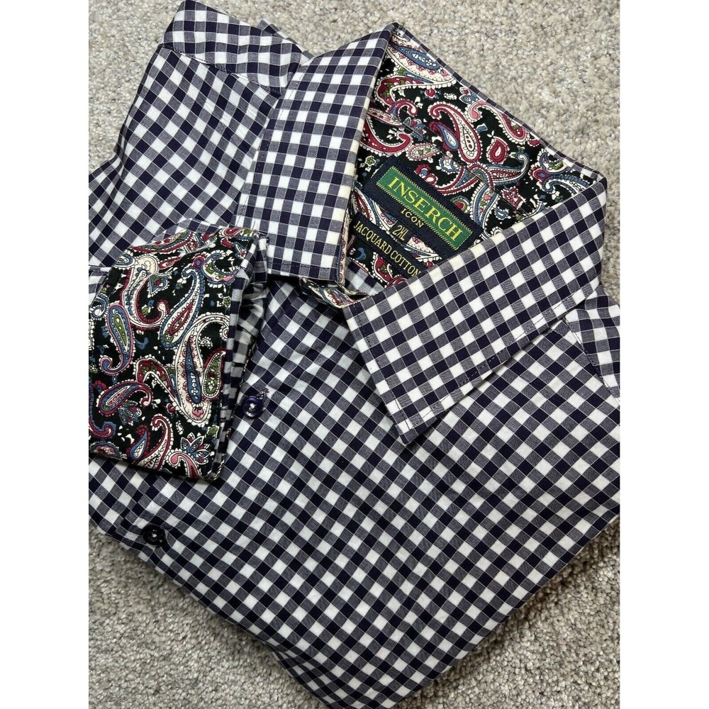 Inserch Icon Men’s Jacquard Cotton 2XL Long Sleeve Button Up Shirt Flip Cuff